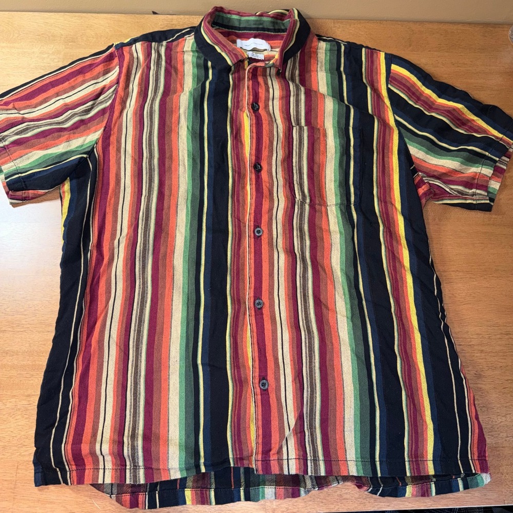 Urban Outfitters Mens Large Vertical Stripe Short Sleeve Button Down Shirt Multi